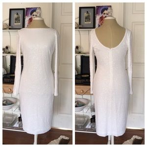 Long Sleeved White Sequin Party Dress - Wedding